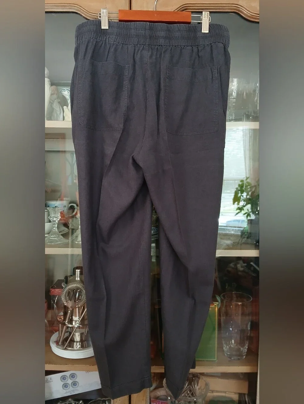 Matty M Navy Linen Straight Leg Pant - l